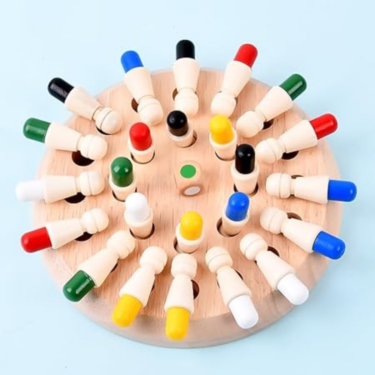 JOYCY Wooden Color Memory Matching Game – Montessori Educational Game | Brain Development Puzzle with Dice | 24 Pegs + Dice (17cm Board)