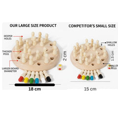 JOYCY Wooden Color Memory Matching Game – Montessori Educational Game | Brain Development Puzzle with Dice | 24 Pegs + Dice (17cm Board)