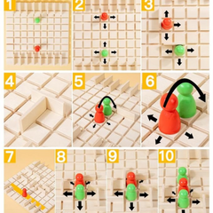 JOYCY Wooden Board Strategy Game | Brain Teaser Board Game for Kids & Adults | Classic 3D Logical Thinking Toy with Pegs & Sliding Walls | Montessori Learning Game