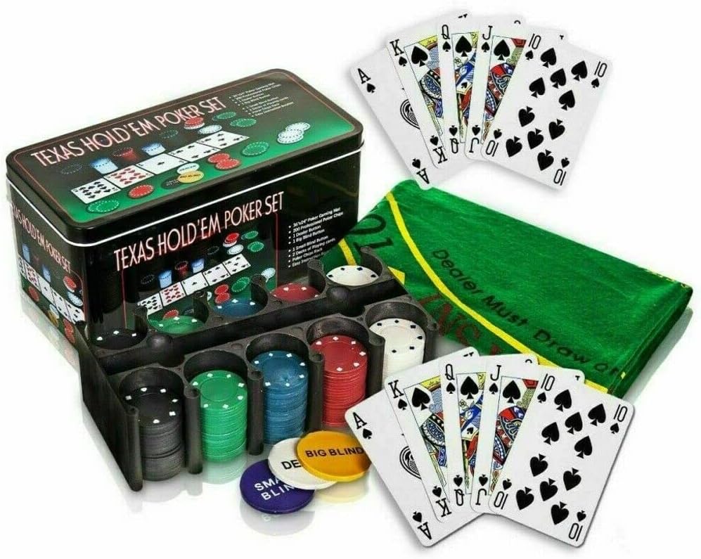 JOYCY Texas Hold’em Poker Set – 200-Piece Professional-Style Chip Kit with Cards, Dealer Buttons, and Table Mat | Complete Set for Game Nights & Casino-Style Play