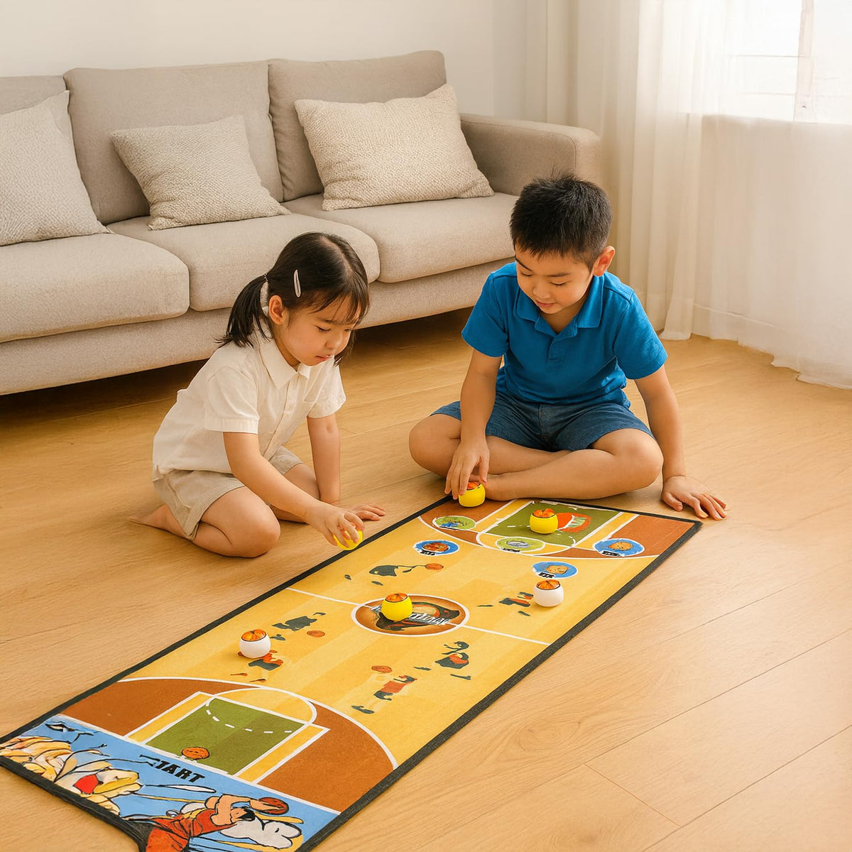 JOYCY Mini Tabletop Game for Kids & Adults – Balls & Course Mat – Fun Family Board Game (29x100cm) (Basketball)