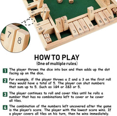 JOYCY 6-Player Shut The Box Dice Game – Large Wooden Hexagon Board with Number Tiles and 12 Dice, Classic Math Strategy Game for Family, Classroom, and Party Fun