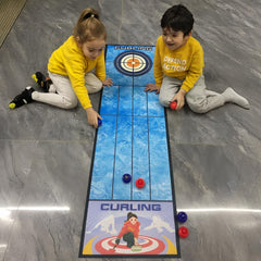 JOYCY Mini Tabletop Game for Kids & Adults – Balls & Course Mat – Fun Family Board Game (29x100cm) (Curling)