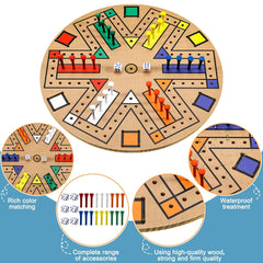 JOYCY Hand Painted Color Peg Board Round Wooden Game with Vivid Tracks & Dice 2–6 Players Party & Fun Board Game