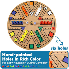 JOYCY Hand Painted Color Peg Board Round Wooden Game with Vivid Tracks & Dice 2–6 Players Party & Fun Board Game