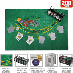 JOYCY Texas Hold’em Poker Set – 200-Piece Professional-Style Chip Kit with Cards, Dealer Buttons, and Table Mat | Complete Set for Game Nights & Casino-Style Play