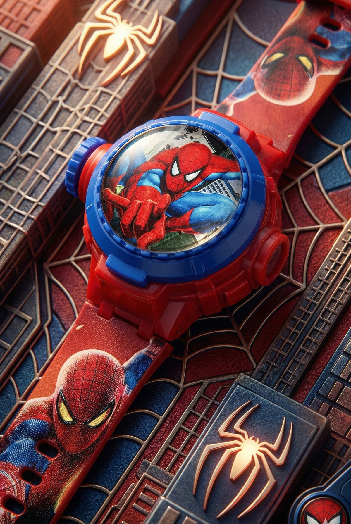 Joycy - Marvel Spider-Man Kids Digital Spinner & Projection Watch | Red & Blue Superhero Toy Watch with Rotating Bezel & Flip-Up Projector | Fun Action Images | Best Gift for Boys Ages 3+