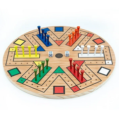 JOYCY Hand Painted Color Peg Board Round Wooden Game with Vivid Tracks & Dice 2–6 Players Party & Fun Board Game