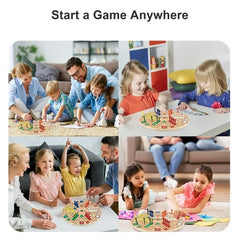 JOYCY Hand Painted Color Peg Board Round Wooden Game with Vivid Tracks & Dice 2–6 Players Party & Fun Board Game