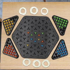 JOYCY Geometric Triangle Strategy Board Game | Multiplayer  Game with Elastic Bands, Color Pegs and Interlocking Boardss (84 Pegs, 4 Boards)