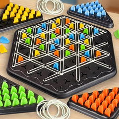 JOYCY Geometric Triangle Strategy Board Game | Multiplayer  Game with Elastic Bands, Color Pegs and Interlocking Boardss (84 Pegs, 4 Boards)