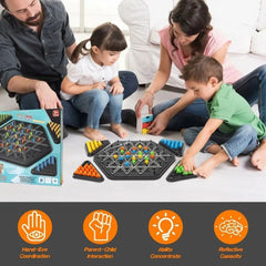 JOYCY Geometric Triangle Strategy Board Game | Multiplayer  Game with Elastic Bands, Color Pegs and Interlocking Boardss (84 Pegs, 4 Boards)