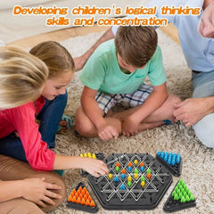 JOYCY Geometric Triangle Strategy Board Game | Multiplayer  Game with Elastic Bands, Color Pegs and Interlocking Boardss (84 Pegs, 4 Boards)