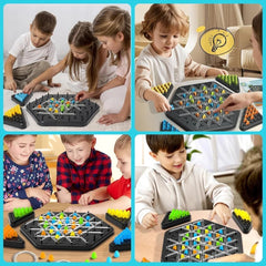 JOYCY Geometric Triangle Strategy Board Game | Multiplayer  Game with Elastic Bands, Color Pegs and Interlocking Boardss (84 Pegs, 4 Boards)